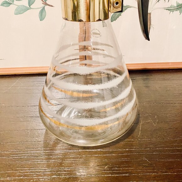 Vintage Fred Press Signed Coffee Decanter Mid Century Modern MCM White/Gold Desi - Picture 7 of 11